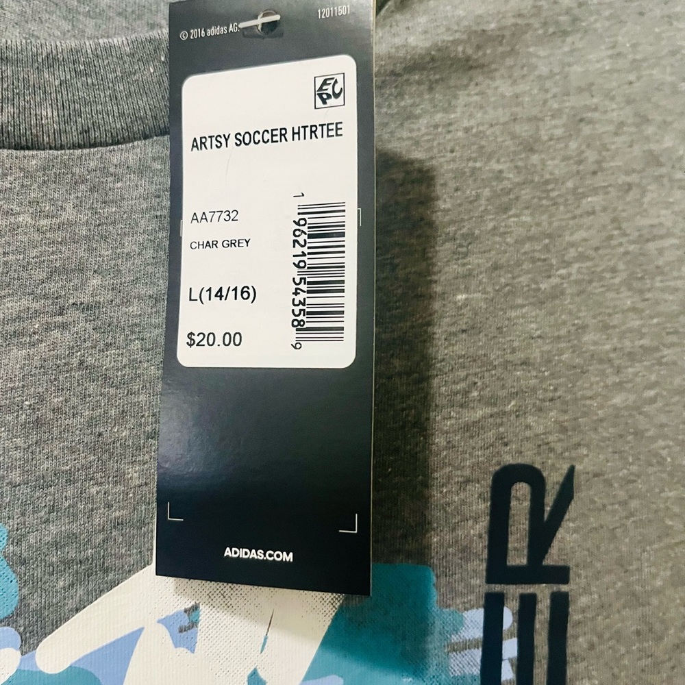 Adidas Blue and Gray Soccer Graphic Boy’s NWT Size Large Tee - Picture 4 of 5